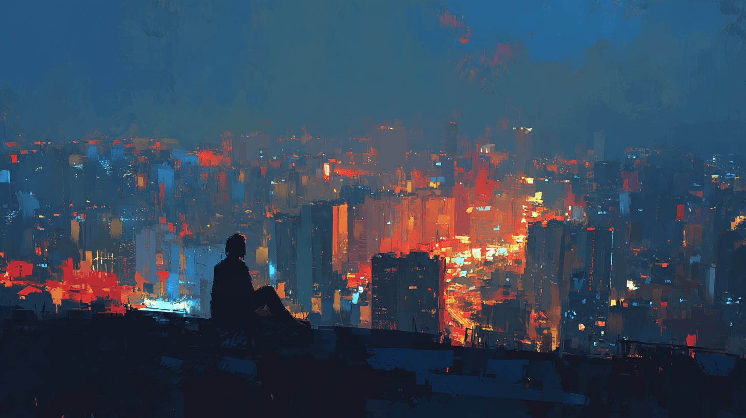 loop_on_a_painting_of_A_man_sits_on_the_rooftop_with_the_bustli_648f0901-9724-4ea2-99de-ff691cddfa51.png